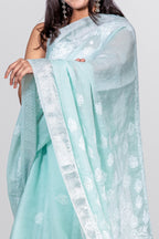 Pastel Green Chanderi Chikankari Saree