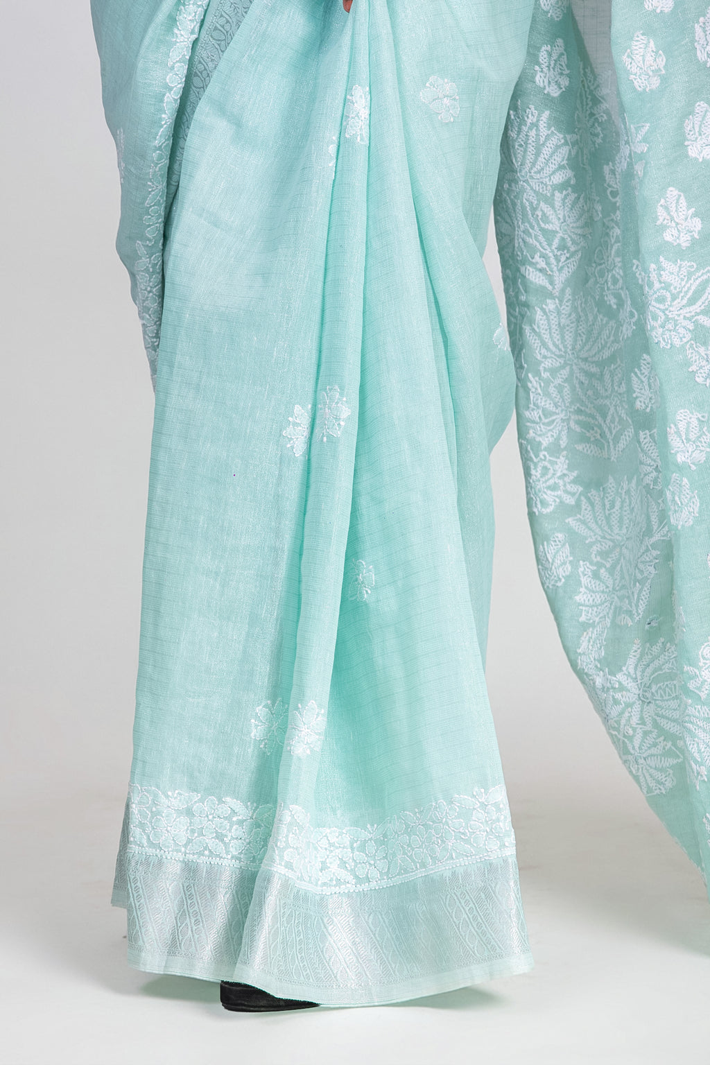 Pastel Green Chanderi Chikankari Saree