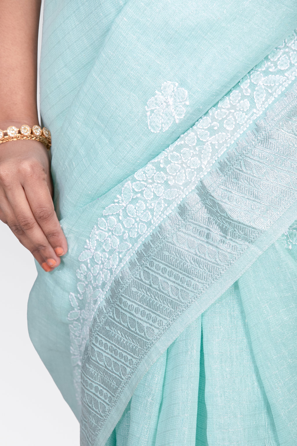 Pastel Green Chanderi Chikankari Saree
