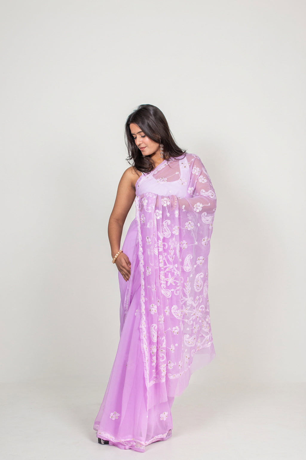 Purple Chikankari Saree