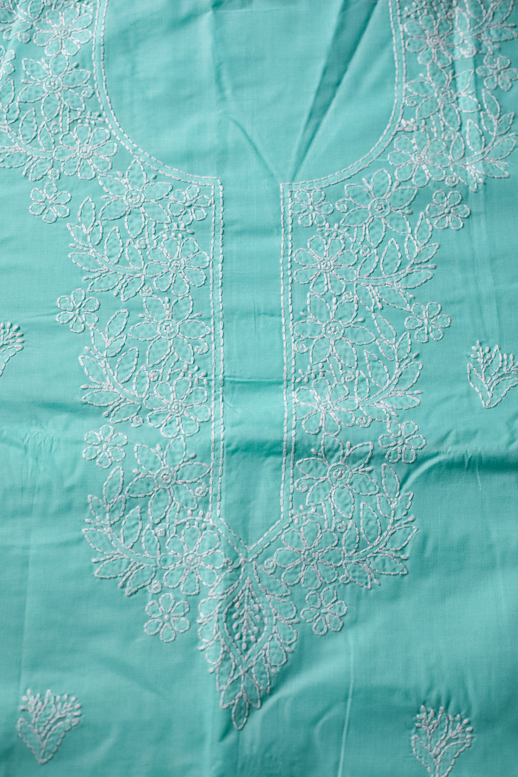 Mint Freshness: Hand-Embroidered Light Green Chikankari Unstitched Dress Material