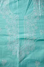 Mint Freshness: Hand-Embroidered Light Green Chikankari Unstitched Dress Material