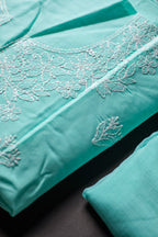 Mint Freshness: Hand-Embroidered Light Green Chikankari Unstitched Dress Material