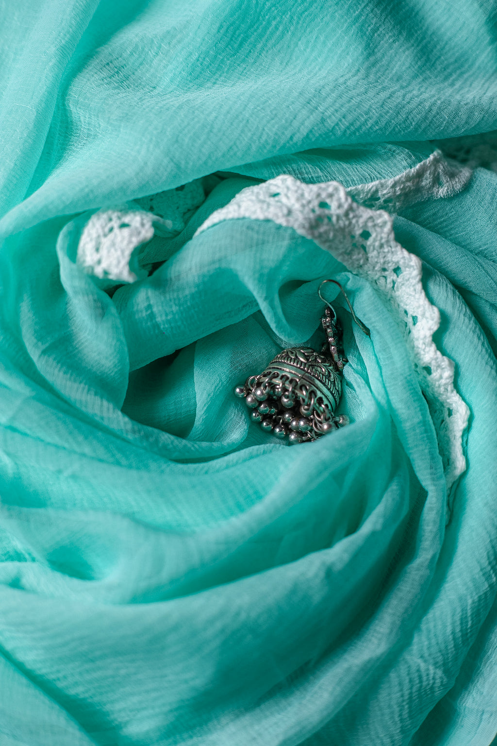 Mint Freshness: Hand-Embroidered Light Green Chikankari Unstitched Dress Material