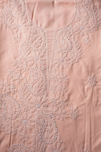 Peach Perfection: Hand-Embroidered Chikankari Unstitched Dress Material Set