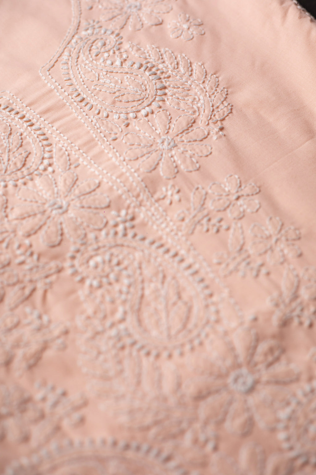Peach Perfection: Hand-Embroidered Chikankari Unstitched Dress Material Set