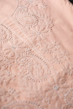 Peach Perfection: Hand-Embroidered Chikankari Unstitched Dress Material Set