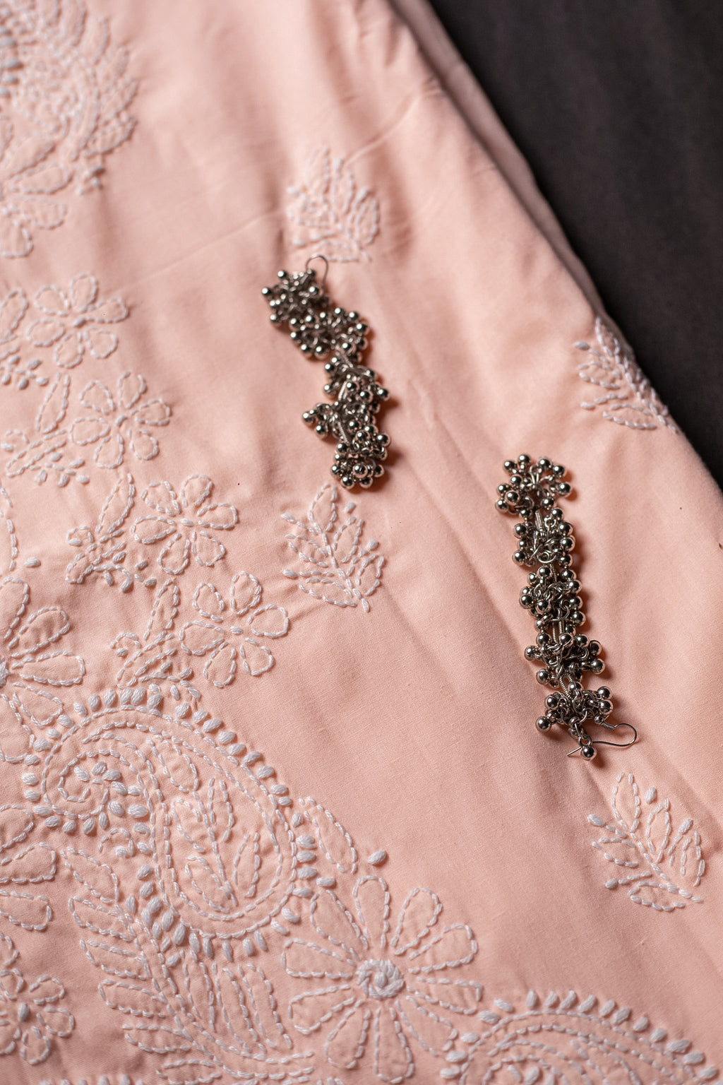 Peach Perfection: Hand-Embroidered Chikankari Unstitched Dress Material Set