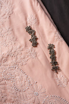 Peach Perfection: Hand-Embroidered Chikankari Unstitched Dress Material Set