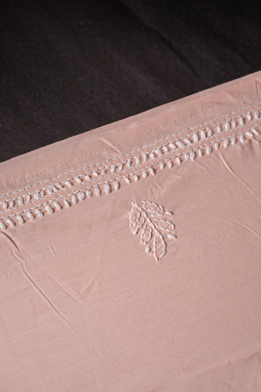 Peach Perfection: Hand-Embroidered Chikankari Unstitched Dress Material Set