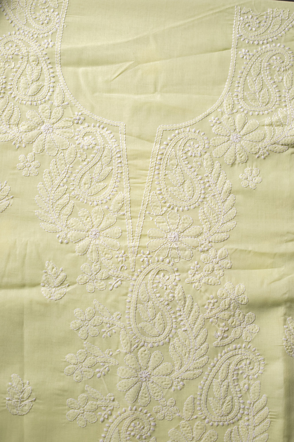 Light Yellow Hand-Embroidered Chikankari Unstitched Dress Material
