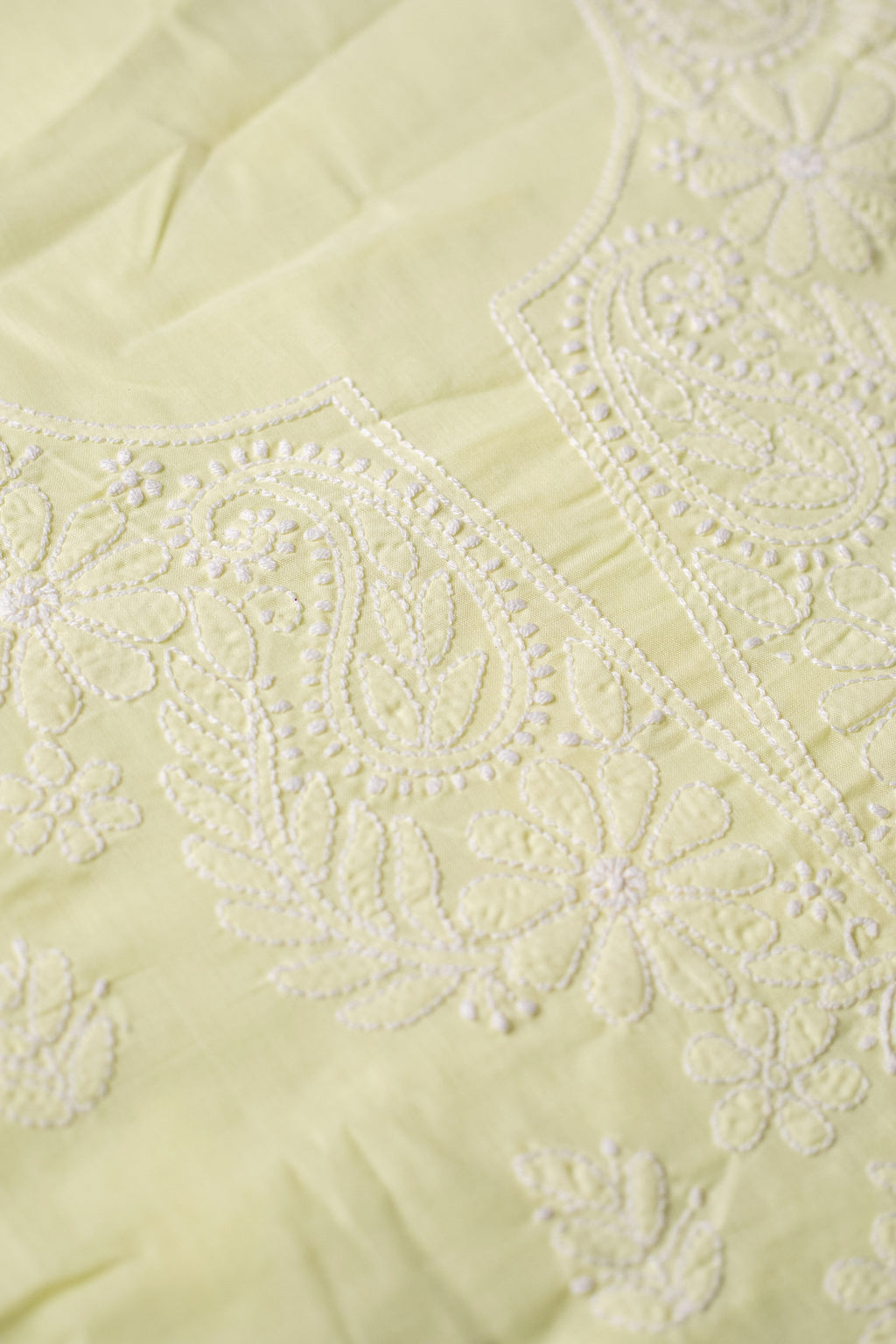 Light Yellow Hand-Embroidered Chikankari Unstitched Dress Material