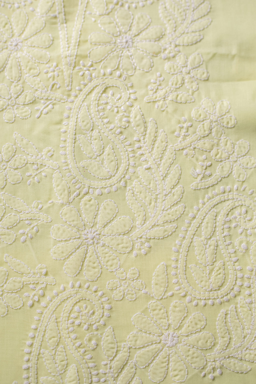 Light Yellow Hand-Embroidered Chikankari Unstitched Dress Material