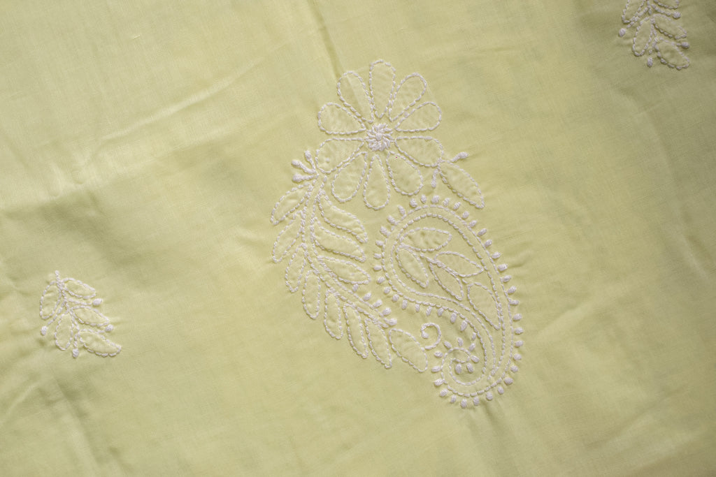 Light Yellow Hand-Embroidered Chikankari Unstitched Dress Material