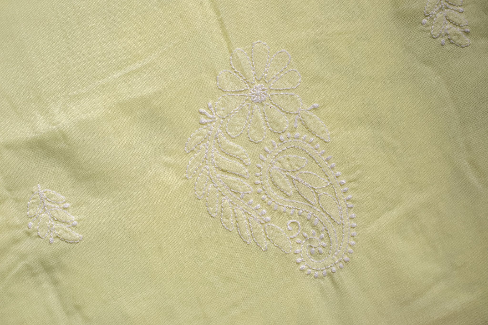 Light Yellow Hand-Embroidered Chikankari Unstitched Dress Material