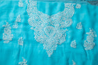Blue Georgette Hand-Embroidered Chikankari Unstitched Dress Material