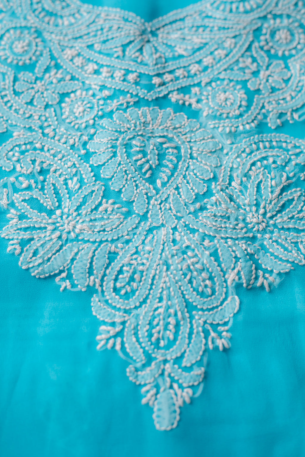 Blue Georgette Hand-Embroidered Chikankari Unstitched Dress Material