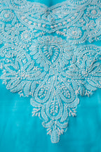 Blue Georgette Hand-Embroidered Chikankari Unstitched Dress Material