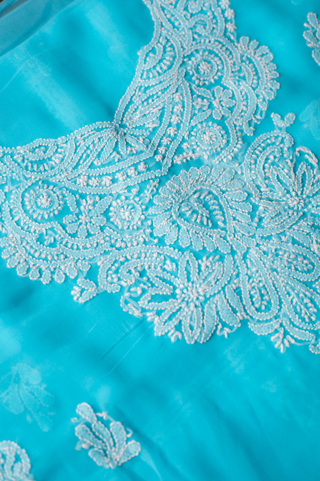 Blue Georgette Hand-Embroidered Chikankari Unstitched Dress Material