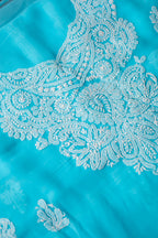 Blue Georgette Hand-Embroidered Chikankari Unstitched Dress Material