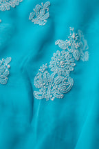 Blue Georgette Hand-Embroidered Chikankari Unstitched Dress Material