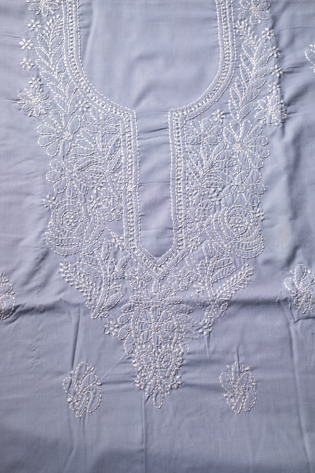 Slate Grace: Hand-Embroidered Grey Chikankari Unstitched Dress Material Set