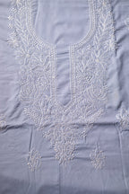 Slate Grace: Hand-Embroidered Grey Chikankari Unstitched Dress Material Set