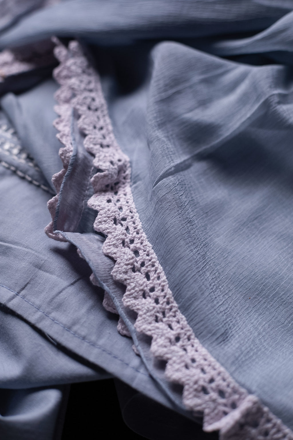 Slate Grace: Hand-Embroidered Grey Chikankari Unstitched Dress Material Set