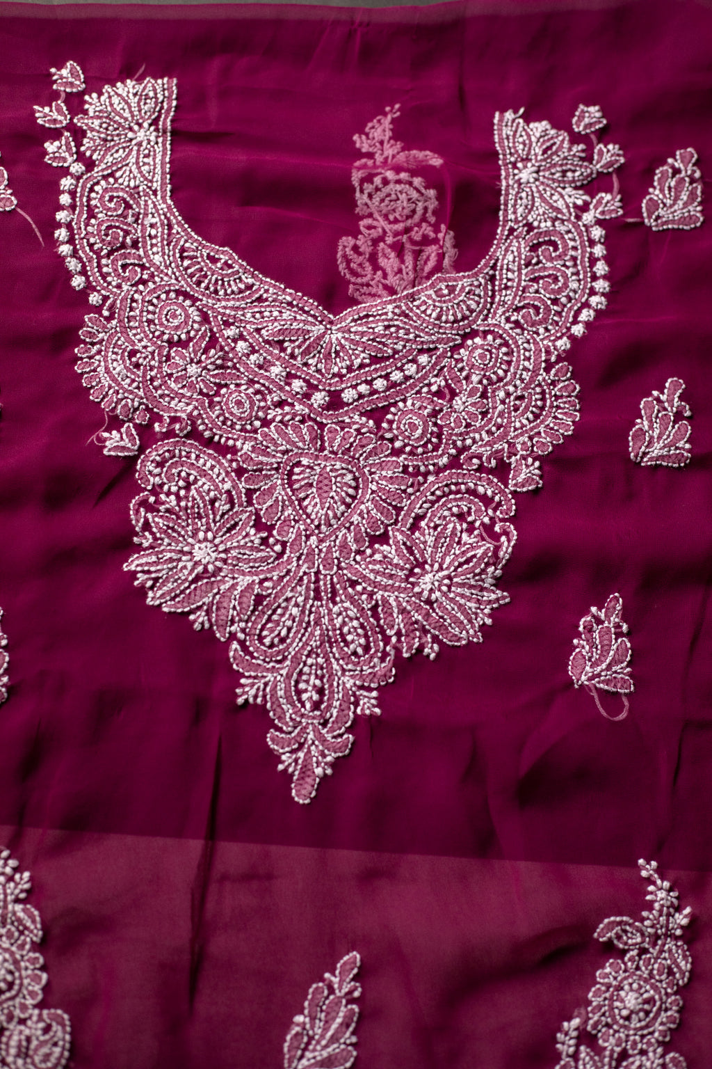 Wine Georgette Chikankari 3-Piece Unstitched Dress Material