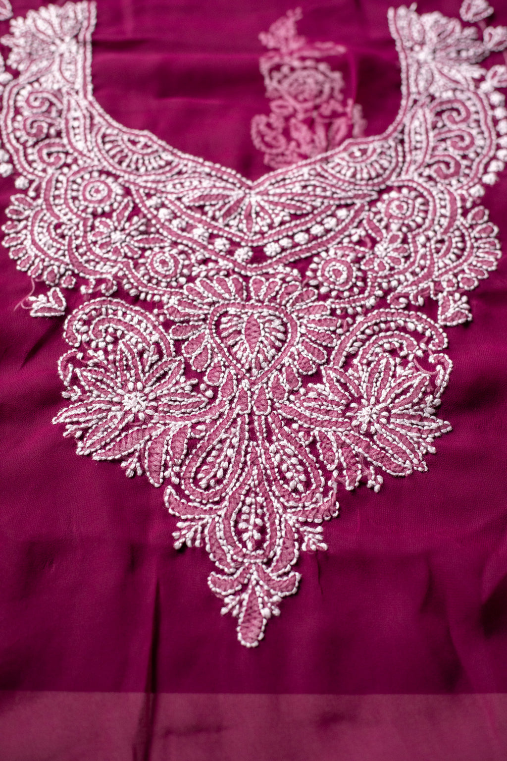 Wine Georgette Chikankari 3-Piece Unstitched Dress Material