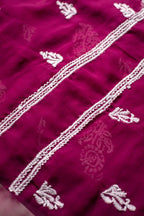 Wine Georgette Chikankari 3-Piece Unstitched Dress Material