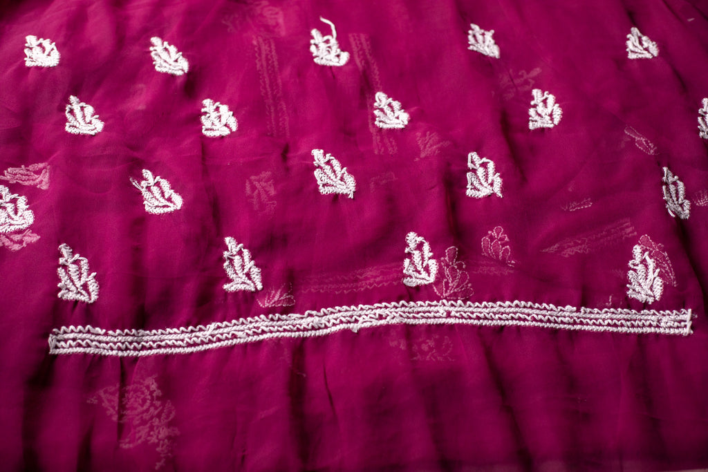 Wine Georgette Chikankari 3-Piece Unstitched Dress Material