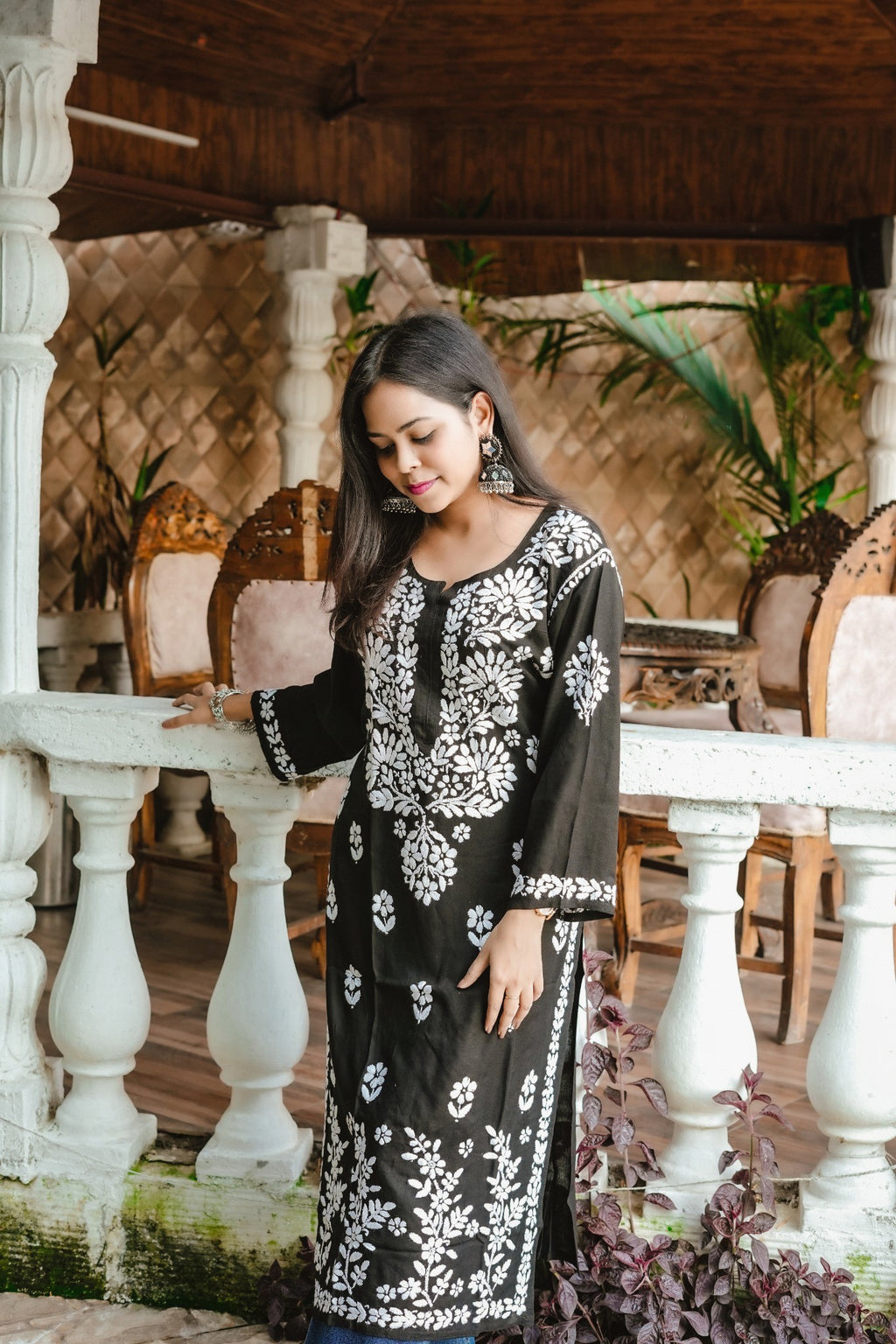 Black Rayon Chikankari Kurti