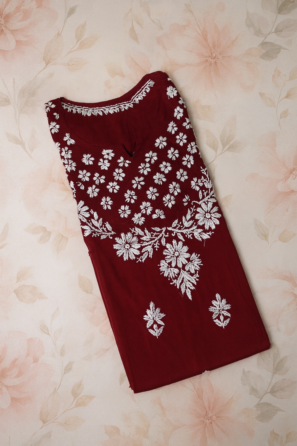Maroon Cotton Chikankari Kurta