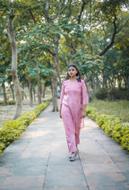 Pink Chanderi Chikankari Kurti and Palazzo Set