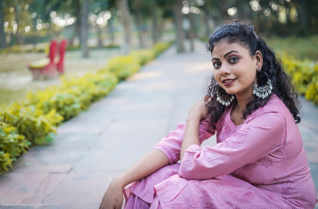 Pink Chanderi Chikankari Kurti and Palazzo Set