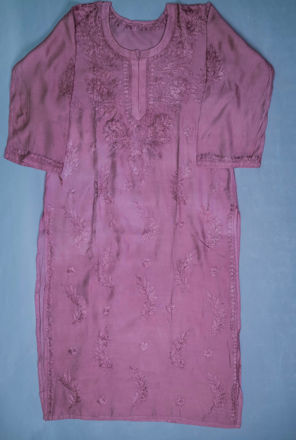 Pink Chanderi Chikankari Kurti and Palazzo Set