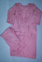 Pink Chanderi Chikankari Kurti and Palazzo Set