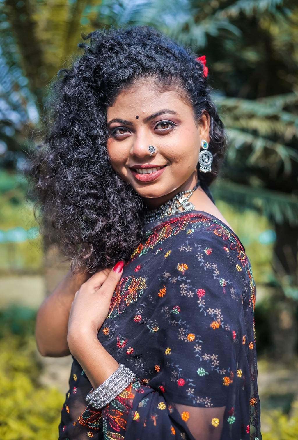 Black Georgette Chikankari Saree with Keel Kangan Work