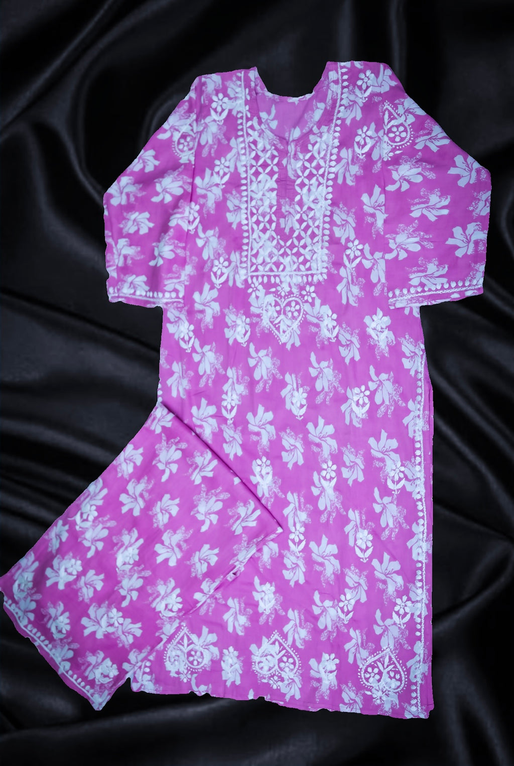 Pink Mal Printed Chikankari Kurta Palazzo Set