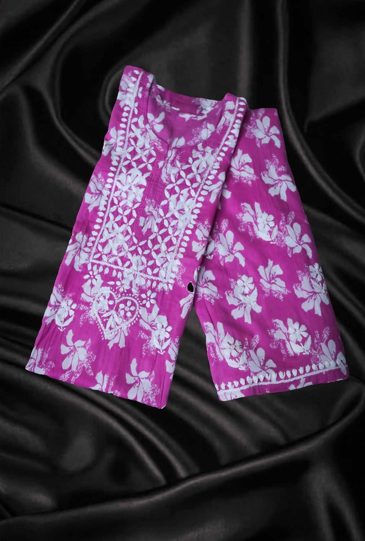 Pink Mal Printed Chikankari Kurta Palazzo Set