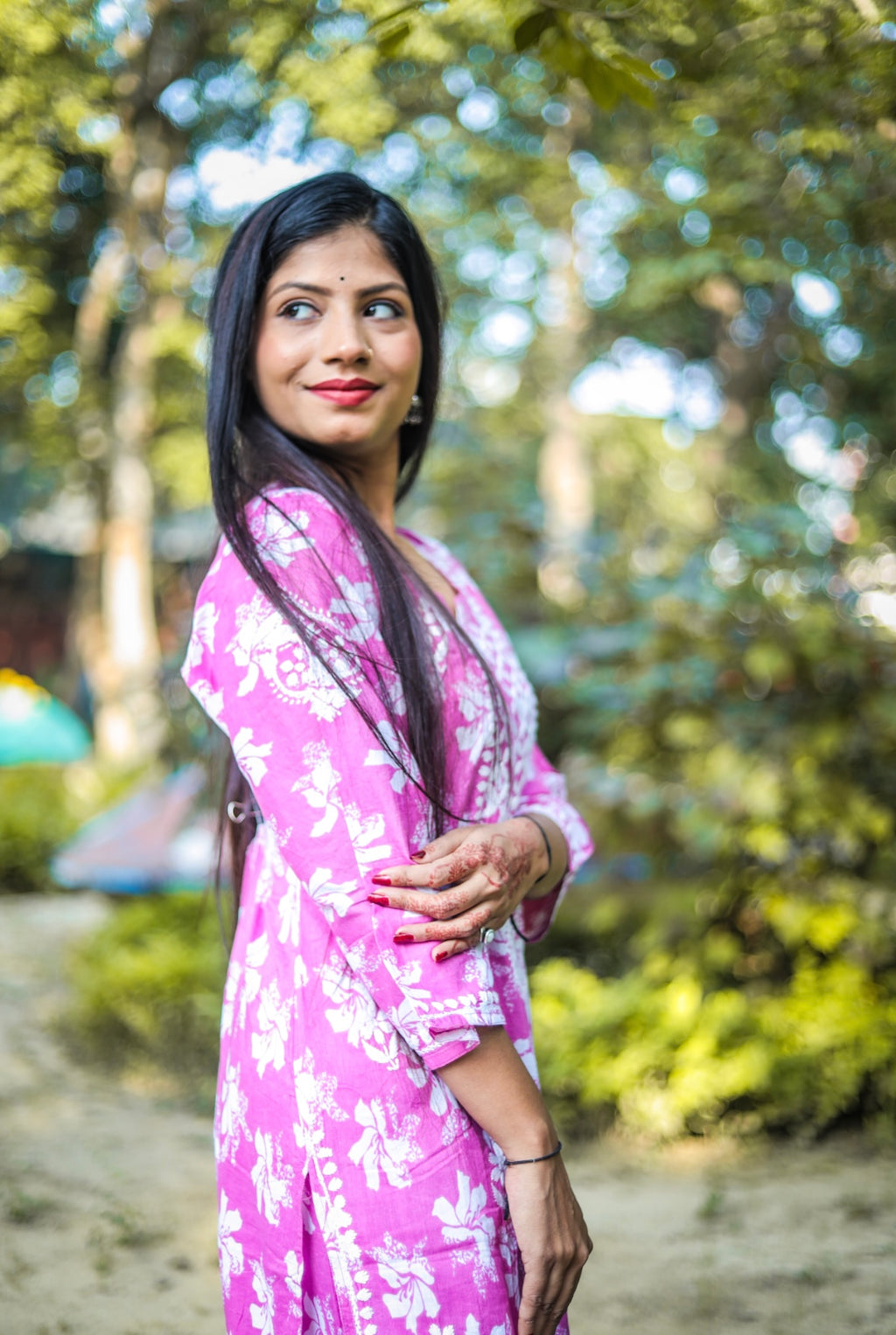 Pink Mal Printed Chikankari Kurta Palazzo Set