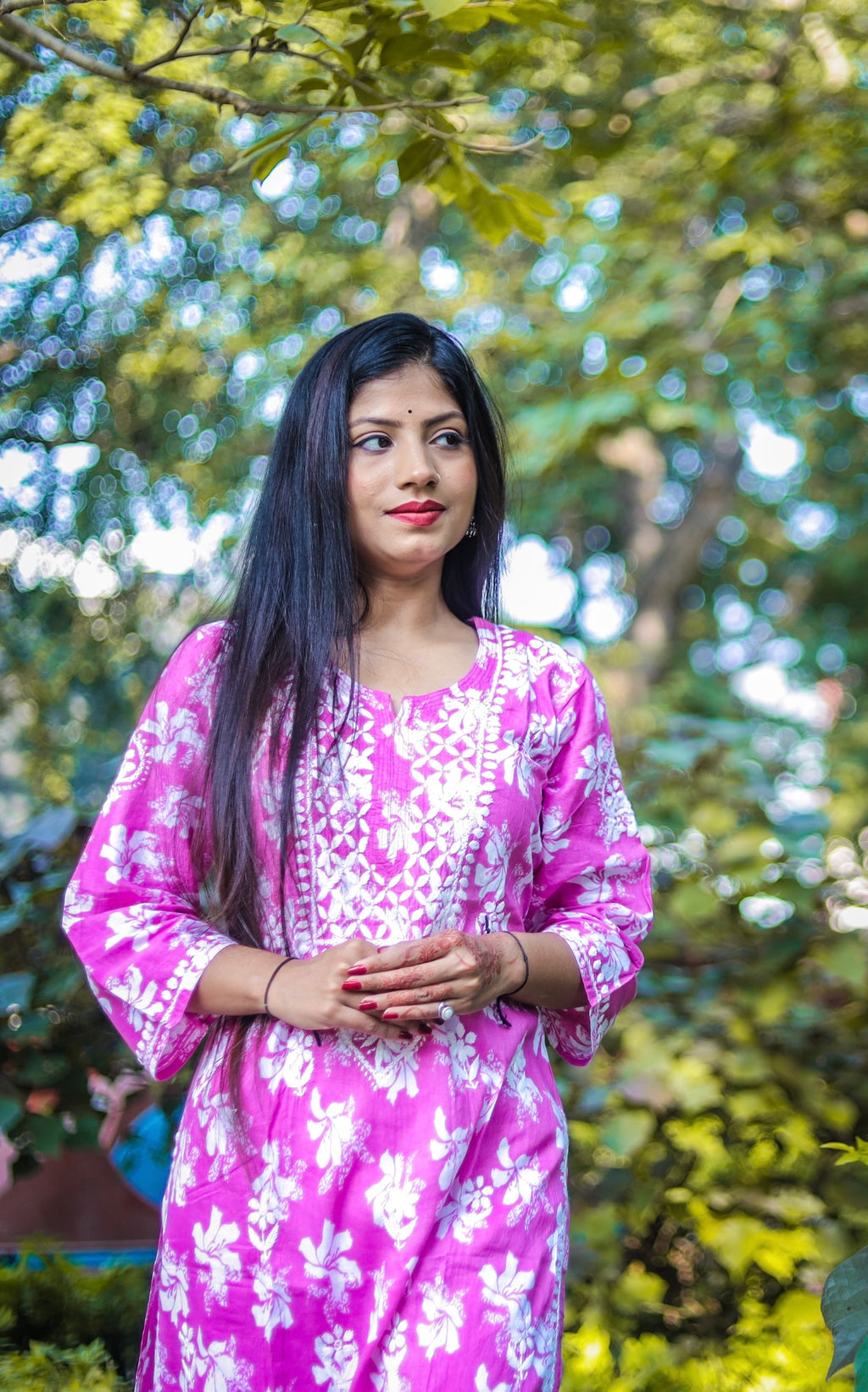 Pink Mal Printed Chikankari Kurta Palazzo Set