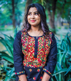 Black Cotton Chikankari Kurti with Multi-Colour Thread Work
