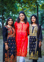 Red Chikankari Kurti with Multi-Colour Thread Work