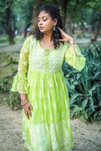 Lime Green Georgette Chikankari Kurti
