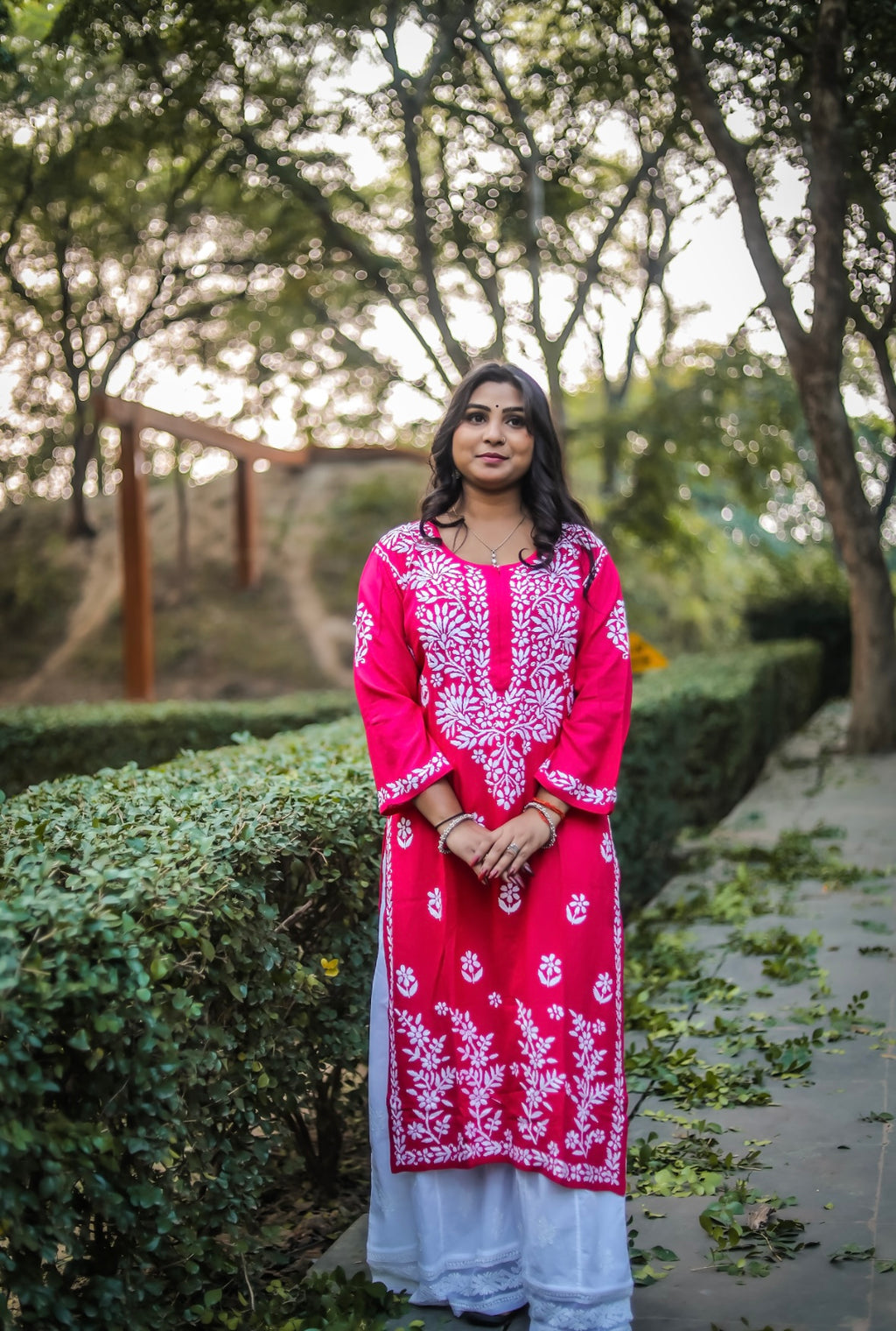 Magenta Rayon Chikankari Kurti