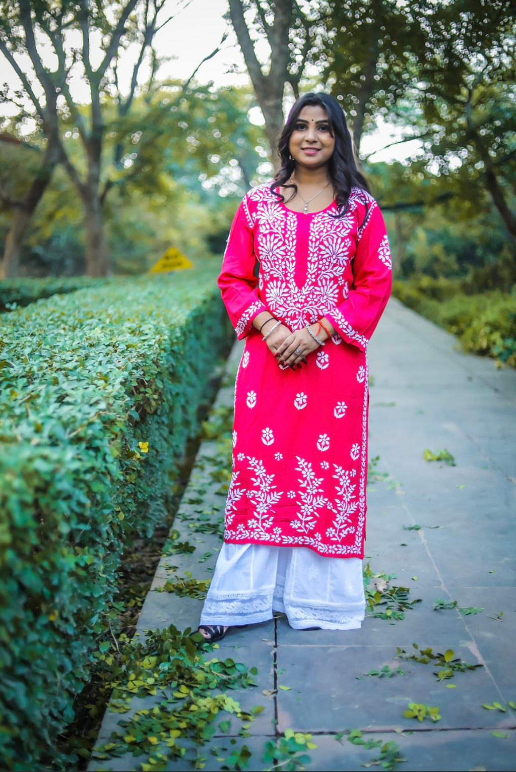 Magenta Rayon Chikankari Kurti