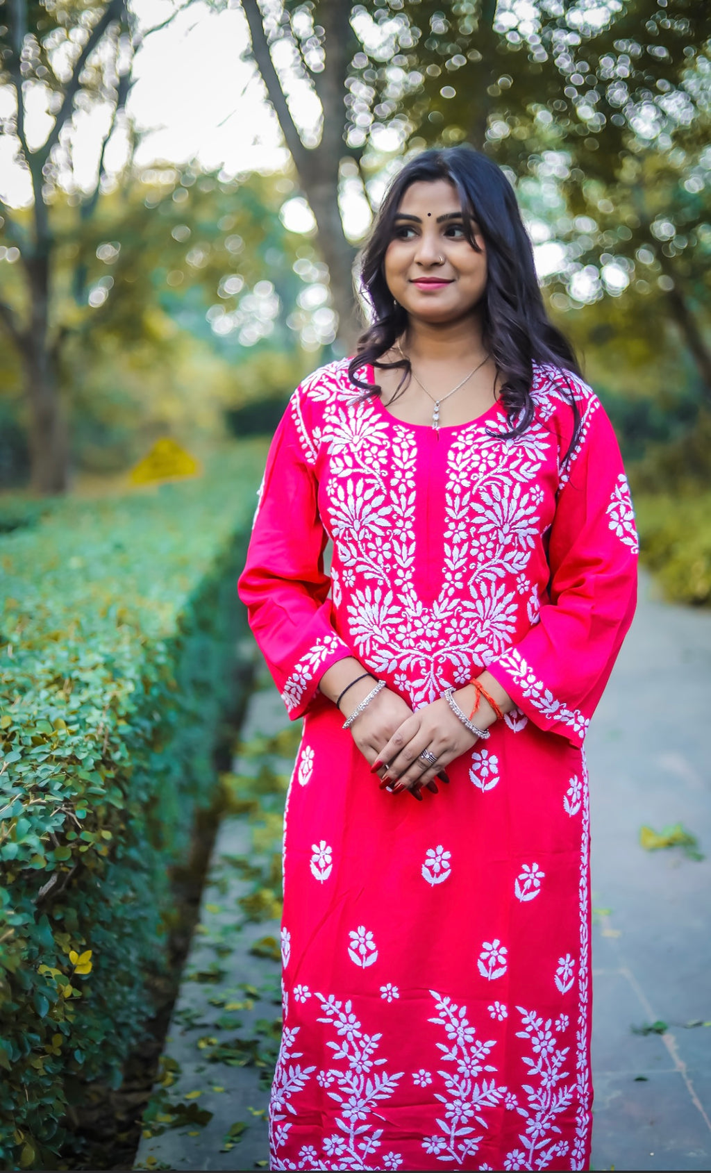 Magenta Rayon Chikankari Kurti