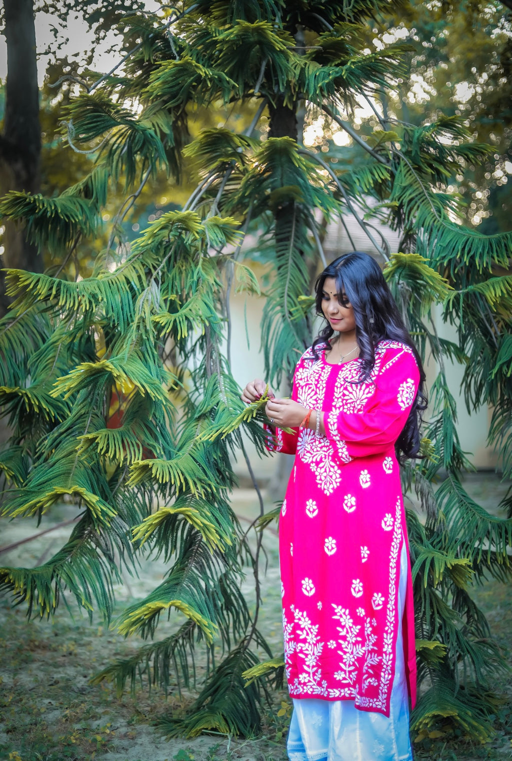 Magenta Rayon Chikankari Kurti